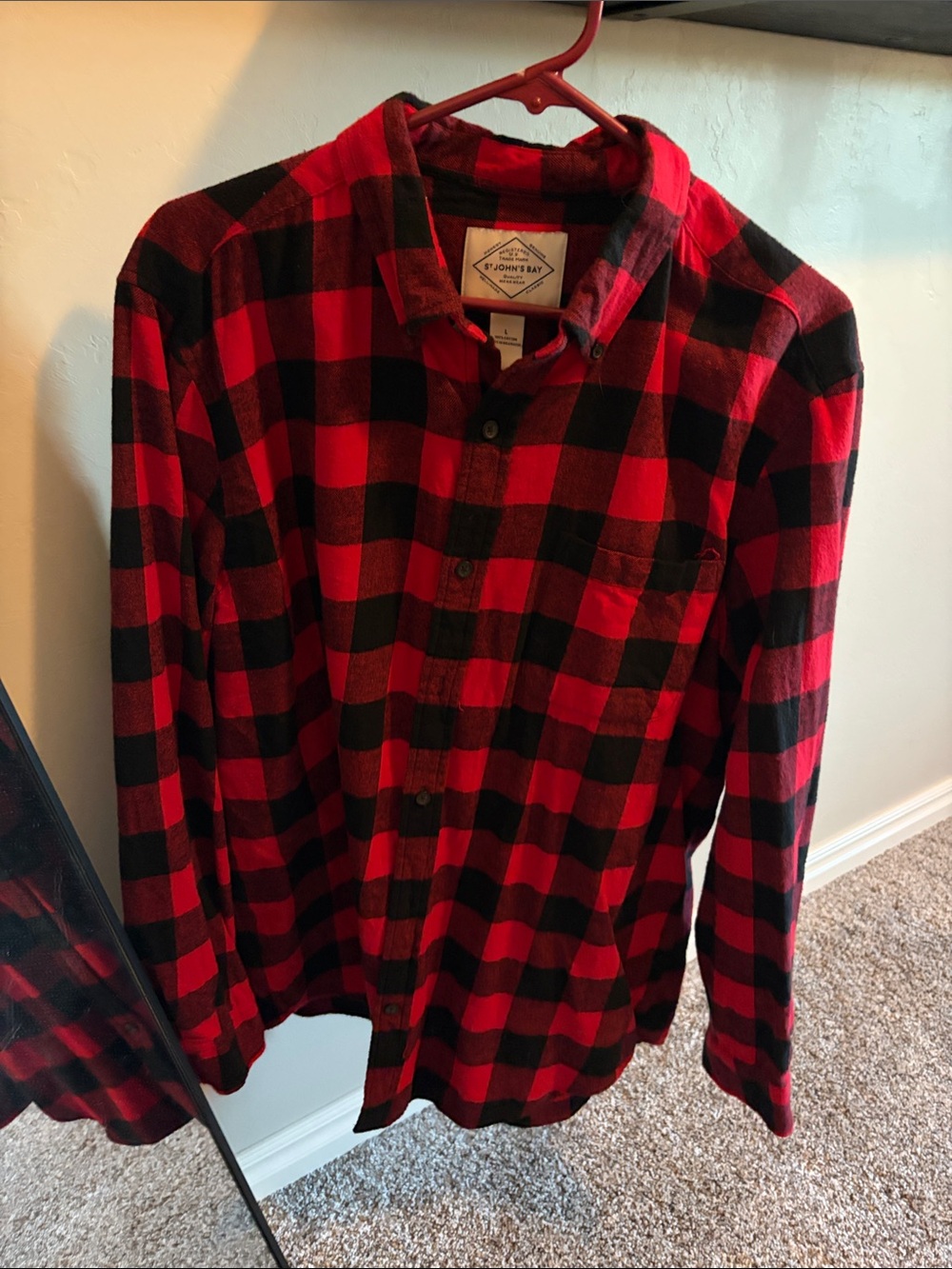 St. John's Bay Red and Black Plaid Flannel Button-Down Shirt